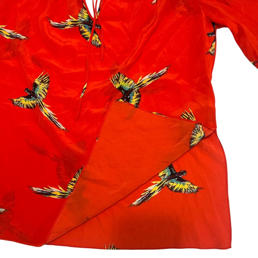 Diane Von Furstenberg Long Sleeve Keyhole Silk Blouse in Aurora Candy Red - Picture 4 of 8